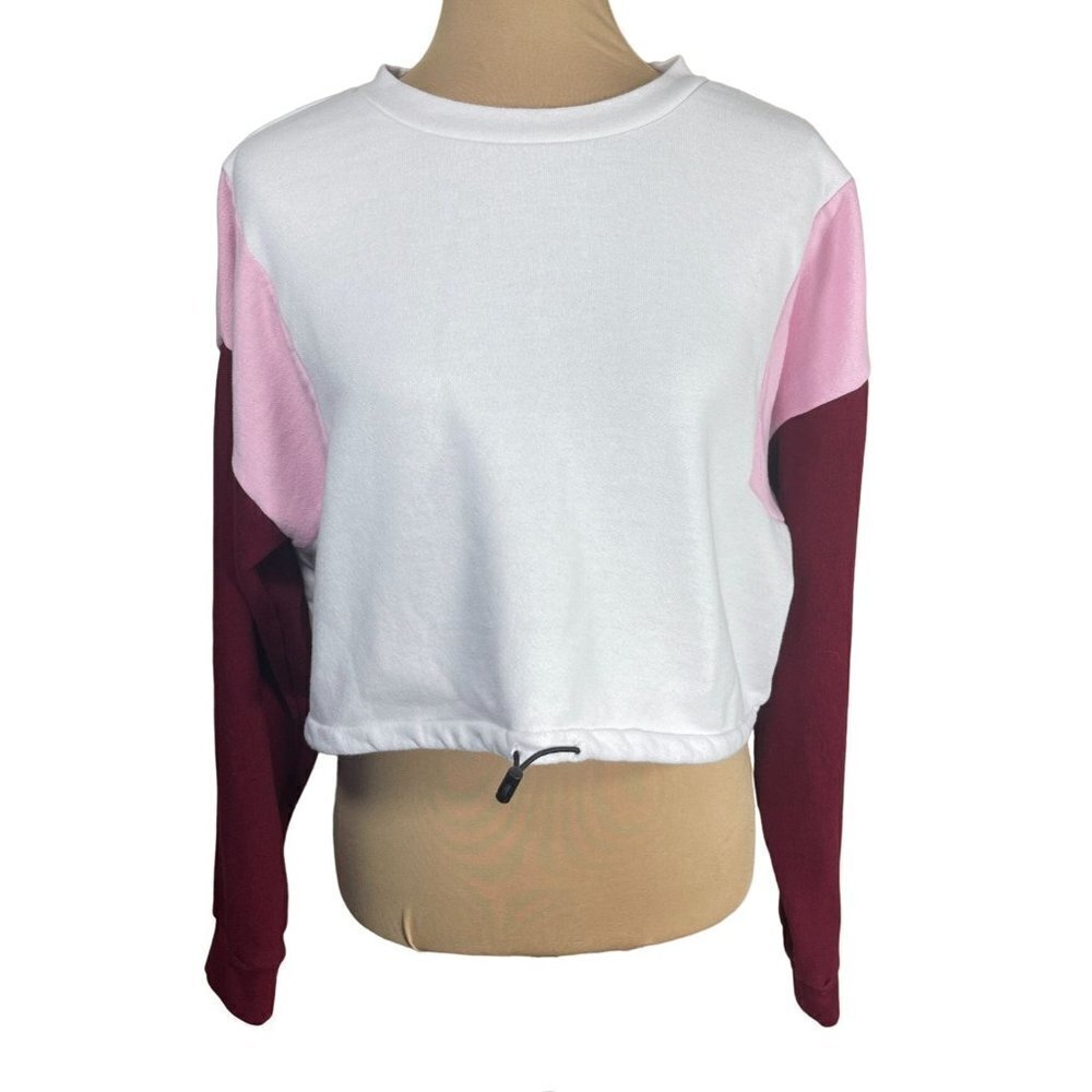 Forever 21 Color Block Cropped Long Sleeve Sweatshirt Size M Medium